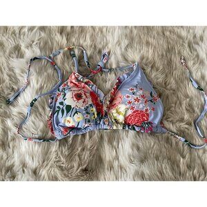 Lovely NWOT Bikini Top Floral Triangle Wireless Padded Swimsuit L